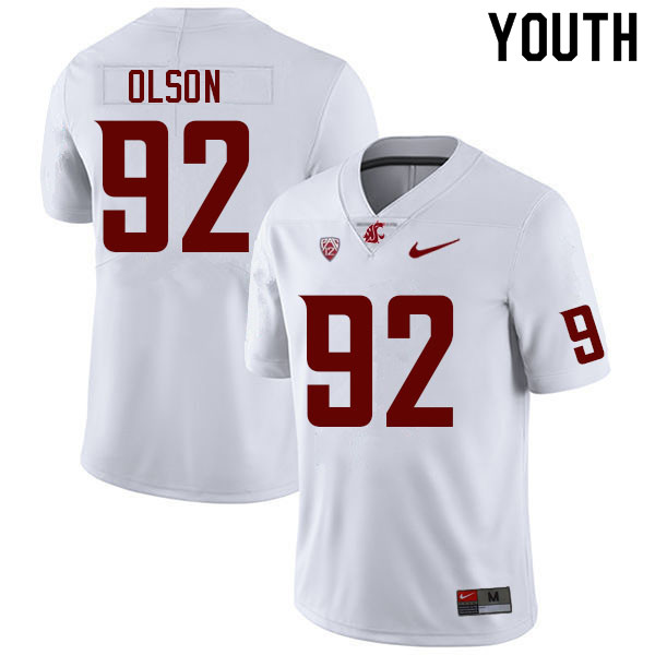 Youth #92 Trenton Olson Washington State Cougars College Football Jerseys Sale-White